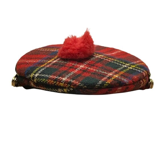 Women’s Red Plaid Wool With Gold Metal Kiss Lock & Frame Closure Coin Purse - Picture 5 of 7